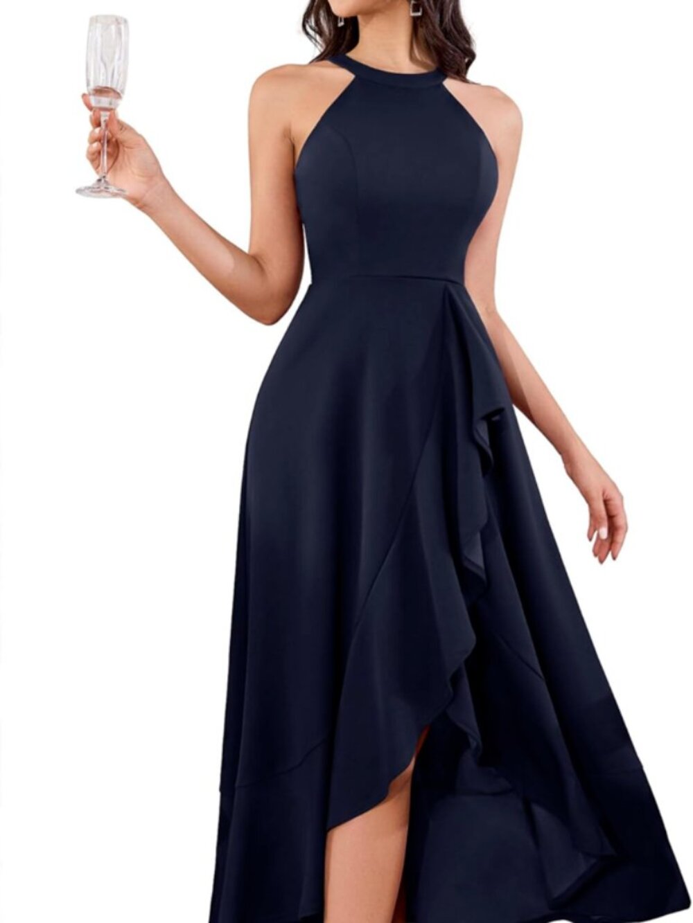 Halter Ruffle Party Dress Elegant Maxi Long Sleeveless Formal